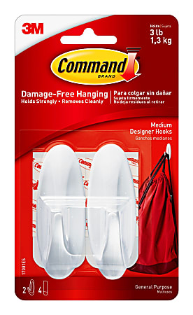 3M™ Command™ General Purpose Removable Plastic Hooks, Medium, Pack Of 2 Hooks