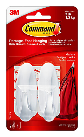 3M Command General Purpose Removable Plastic Hooks Medium Pack Of 2 Hooks -  Office Depot