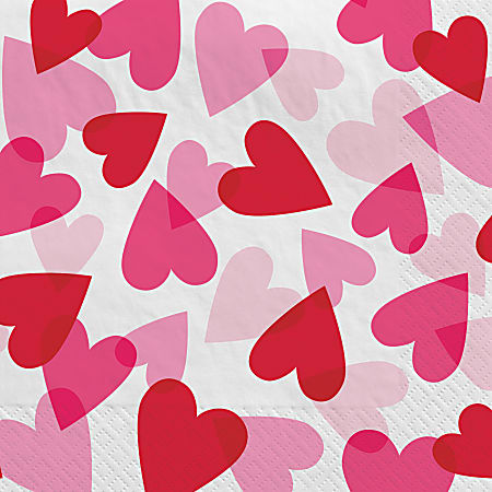 Amscan Valentine’s Day Heart Lunch Napkins, 6-1/2” x 6-1/2", Red/Pink/White, 40 Napkins Per Pack, Set Of 3 Packs