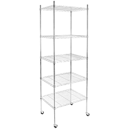 Mount-It! Wire Shelving With Wheels, 5-Tiers, 74-1/4"H x 24"W x 18"D, Silver