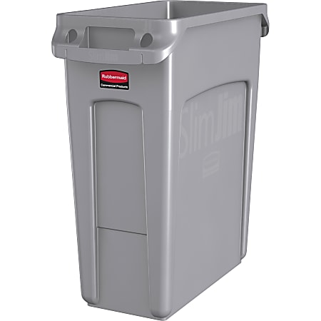 Rubbermaid® Slim Jim® Rectangular Plastic Vented Waste Container, 16 Gallons, 25"H x 11"W x 22"D, Gray
