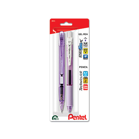 EnerGel-X, Techniclick Pen and Pencil Set, 0.7mm, White/Violet, 2-Pk