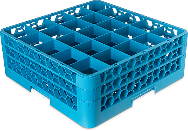 OptiClean 25-Compartment Glass Rack With 2 Extenders, 19 7/8"H x 19 7/8"W x 7"D, Blue
