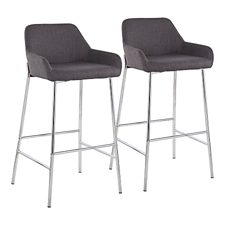 LumiSource Daniella Bar Stools, Charcoal/Chrome, Set Of 2 Stools