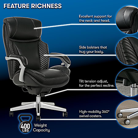 Serta iComfort i6000 Big Tall Ergonomic Bonded Leather High Back Executive Office Chair BlackSilver ODP Business Solutions
