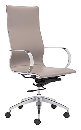 Zuo Modern® Glider High-Back Office Chair, Taupe/Chrome