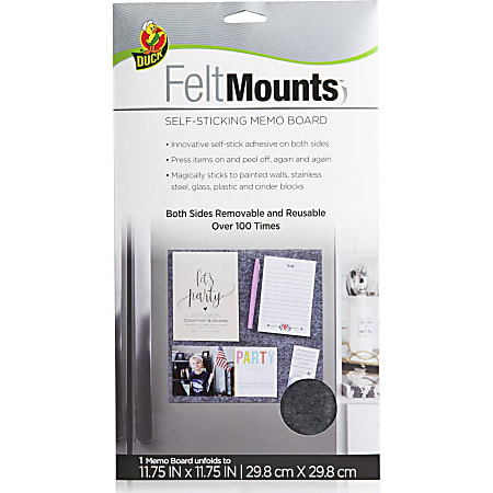 Duck Brand Felt Mounts Self Sticking Unframed Bulletin Board, 11 3/4" x 11 3/4", Charcoal
