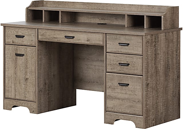 South Shore Versa 60"W Computer Office Desk, Weathered Oak