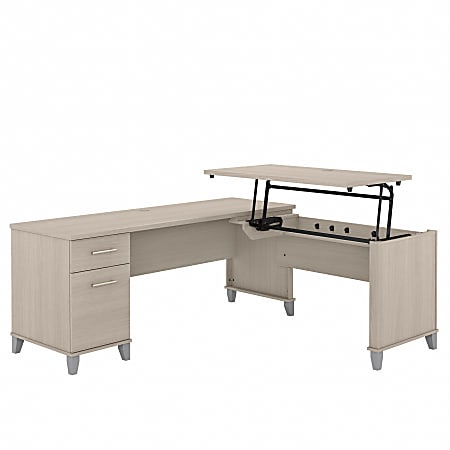 Bush® Furniture Somerset 72"W 3-Position Sit-to-Stand L-Shaped Desk, Sand Oak, Standard Delivery