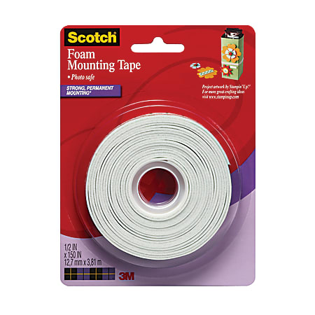 Scotch® Foam Mounting Tape, 1/2" x 150", White