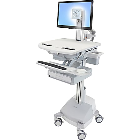 Ergotron StyleView Cart with LCD Pivot, SLA Powered, 1 Drawer - 1 Drawer - 37 lb Capacity - 4 Casters - Aluminum, Plastic, Zinc Plated Steel - White, Gray, Polished Aluminum