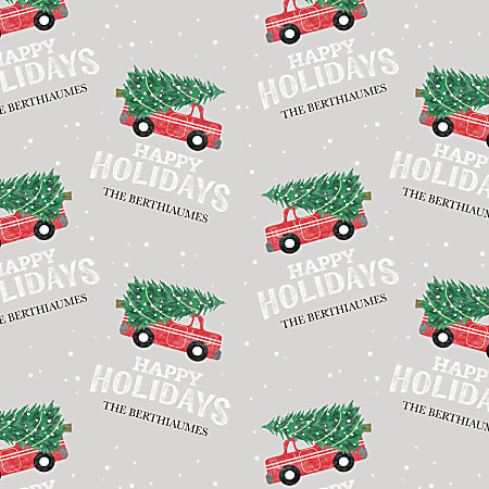 Custom Full-Color Gloss Finish Wrapping Paper, Standard Roll, 7' x 29-1/4", Christmas Holiday Vintage Red Truck With Tree