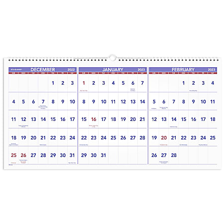 AT-A-GLANCE Three Month Horizontal 2023 RY Wall Calendar, Large, 24" x 12"