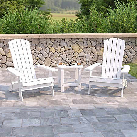 Flash Furniture Charlestown All-Weather Poly Resin Folding Adirondack Chairs With Side Table, White