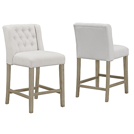 Glamour Home Aled Counter-Height Stools, Beige/Antique Wood, Set Of 2 Chairs