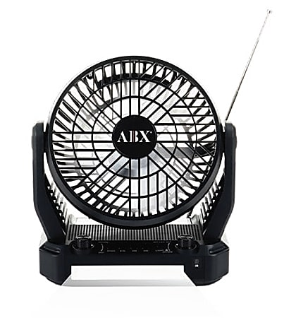 Audiobox 3-Speed Solar Portable Fan With Bluetooth Speaker, 10-7/16”H x 8-15/16”W x 5-5/16”D, Black