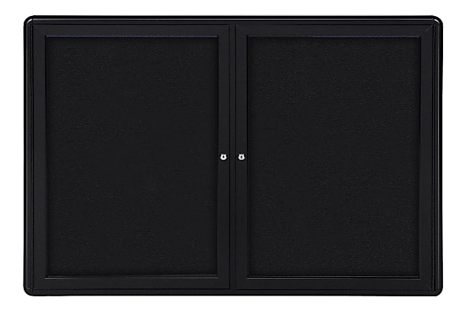 Ghent Ovation 2-Door Bulletin Board, Fabric, 34" x 47", Black, Black Aluminum Frame