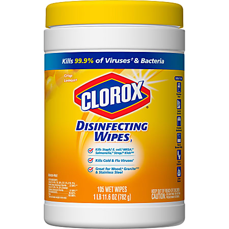 Clorox Disinfecting Wipes, Bleach-Free Cleaning Wipes - Ready-To-Use Wipe - Crisp Lemon Scent - 105 / Canister - 4 / Carton - White