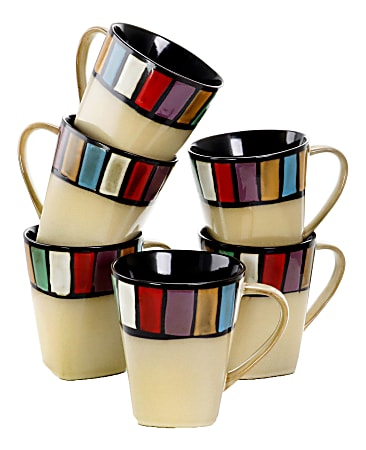 Elama 14-Oz. Stoneware Mugs, Melange, Multicolor, Set Of 6 Mugs