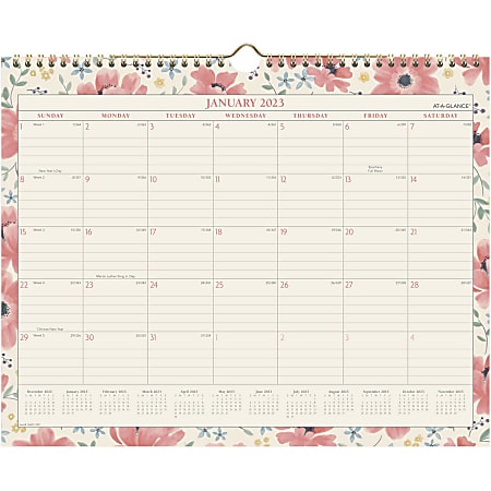 AT-A-GLANCE BADGE 2023 RY Monthly Wall Calendar, Floral, Medium, 15" x 12"
