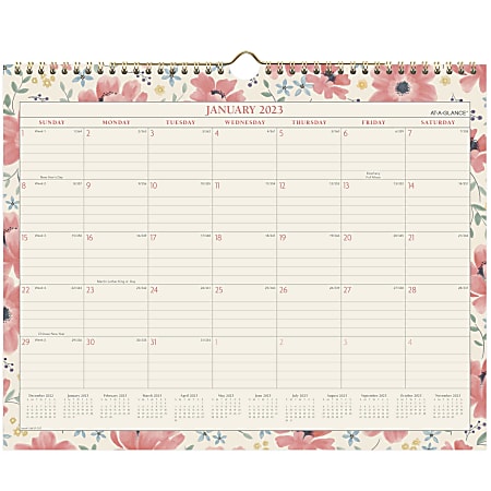 AT A GLANCE BADGE 2023 RY Monthly Wall Calendar Floral Medium 15 x 12 -  Office Depot