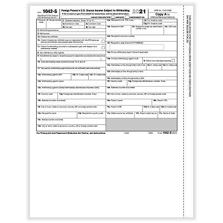 ComplyRight™ 1042-S Tax Forms, Federal Copy A, 8-1/2" x 11", Pack Of 100 Forms