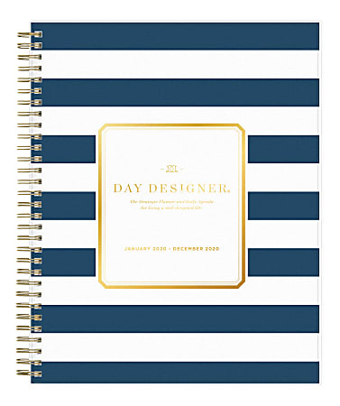 Day Designer Daily/Monthly Planner, 10" x 8", Navy Stripe Frosted, January To December 2020, 103622