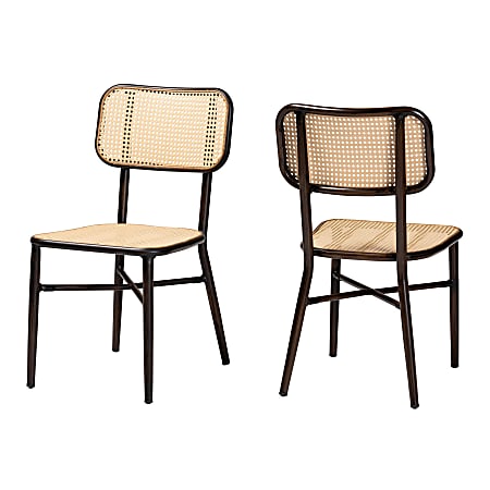 Baxton Studio Katina Mid-Century Modern Dining Chairs, Beige/Dark Brown, Set Of 2 Chairs