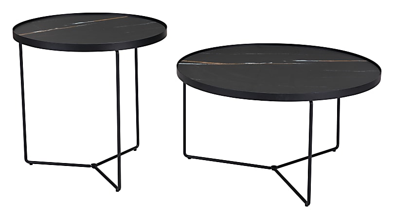 Zuo Modern Harrison Tempered Glass and Steel Round Coffee Table Set, 17-3/4”H x 31-1/2"W x 31-1/2"D, Black, Set Of 2 Tables