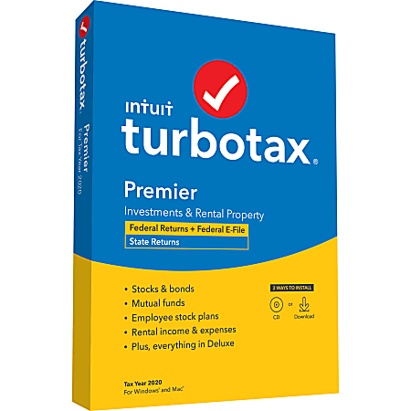 TurboTax® Desktop Premier Federal E-File + State 2020, For PC/Mac