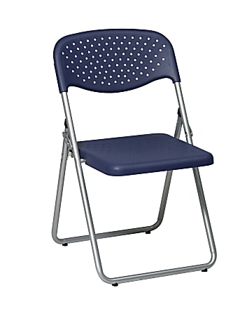 Office Star™ Work Smart® Plastic Mid-Back Folding Chairs, Blue/Silver, Pack Of 4