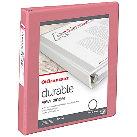 Office Depot® Durable View Binder, 1" Round Rings (175 Sheet Capacity), Coral, 1 Binder