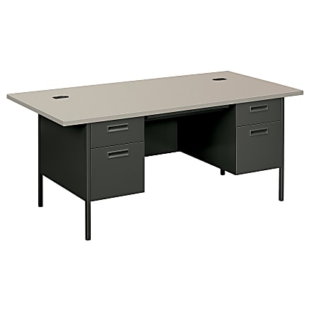 HON® Metro Classic Double-Pedestal Desk, Gray/Charcoal