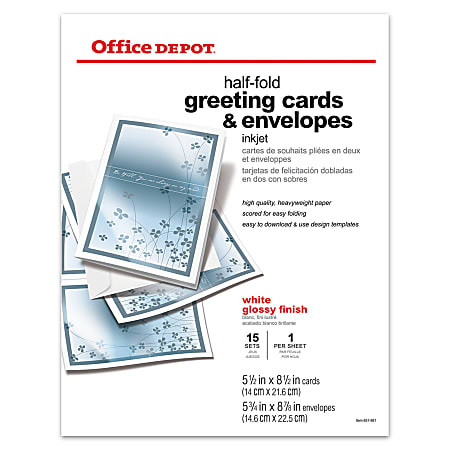 Office Depot® Brand Premium Greeting Cards, Half-Fold Glossy, 8 1/2" x 11", Pack Of 15