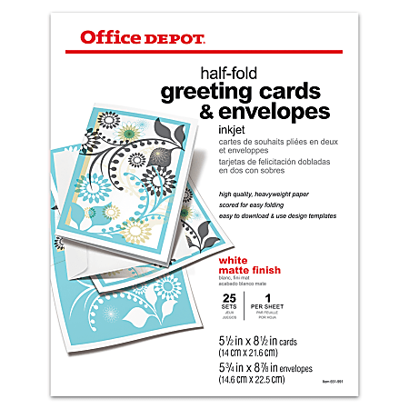 Office Depot® Brand Premium Greeting Cards, Half-Fold Matte, 8 1/2" x 11", Pack Of 25