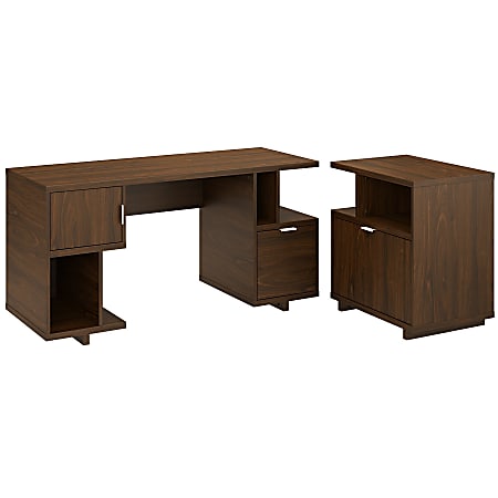 kathy ireland® Home by Bush Furniture Madison Avenue 60"W Computer Desk With Lateral File Cabinet, Modern Walnut, Standard Delivery