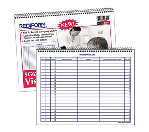 Rediform® Visitor's Log Book, Letter Size (8 1/2" x 11"), 50 Sheets, 50% Recycled, Blue