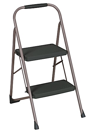 Cosco® Two-Step Big Step Folding Step Stool, 22 4/5 Spread, Black/Platinum