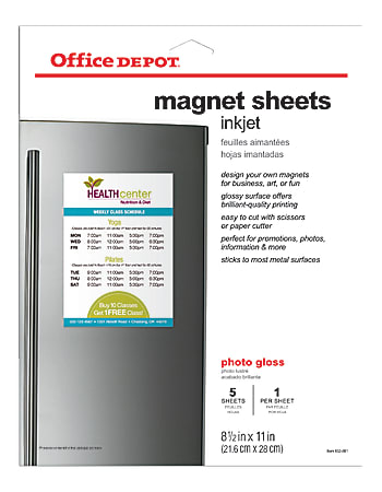 Office Depot® Inkjet Glossy Magnet Sheets, Letter Size (8 1/2" x 11"), Pack Of 5