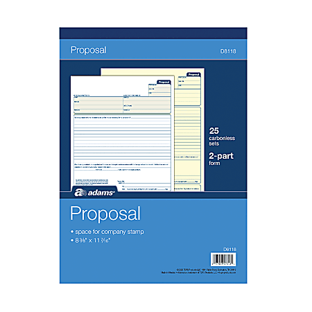 Adams™ Proposal Book, 8 3/8" x 11", 1 Part With Carbons, White, 50 Sheets