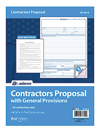 Adams® Contractor Proposal Unit Sets, 3-Part, 10 15/16" x 8 1/2", Multicolor, Pack Of 50