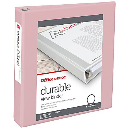 Office Depot® Brand 3-Ring Durable View Binder, 1-1/2" Round Rings, Blush