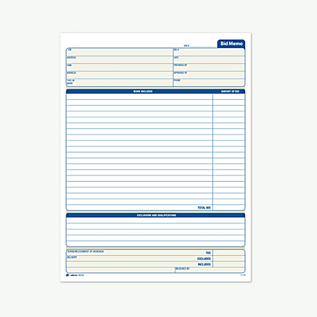 Adams Bid Memo Book 8 38 x 11 716 White 50 Sheets Per Book Office Depot