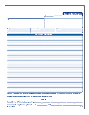 Adams® Carbonless Contractor's Invoices, 3-Part, 50 Sets