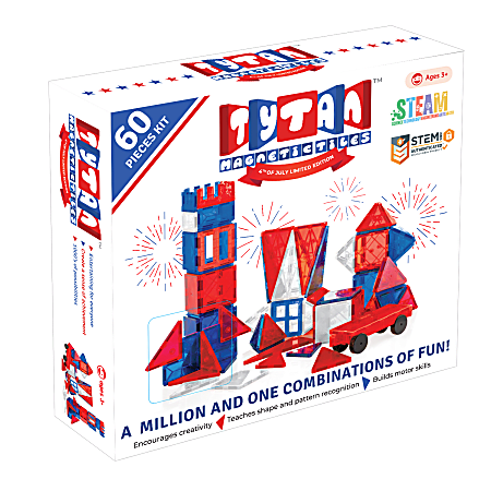 Tytan Toys Red, White And Blue Magnetic Tile Blocks Kit, Assorted Colors, Kit Of 60 Pieces