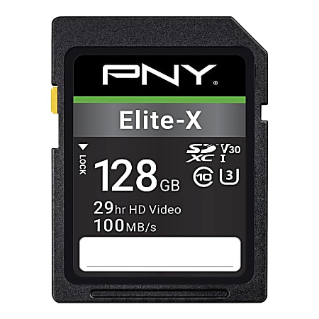 PNY Elite-X Class 10 U3 V30 SDXC Memory Card, 128GB, P-SD128U3100EX-GE
