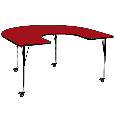 Flash Furniture Mobile Height Adjustable Thermal Laminate Horseshoe Activity Table, 30-3/8”H x 60''W x 66”D, Red