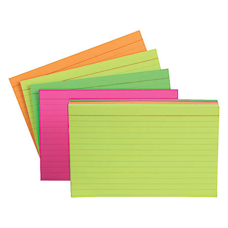 Oxford® Glow Index Cards, Assorted Colors, 4" x 6", Pack Of 100