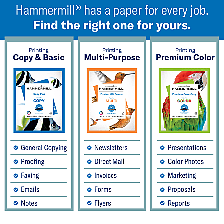 Hammermill Premium Color Copy Print Paper, 100 Bright, 3-Hole, 28 lb, 8.5 x 11, Photo White, 500 Sheets/Ream, 8 Reams/Carton
