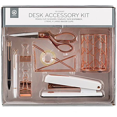 Office Supplies Set Desk Accessory Kit, Acrylic Stapler Set Staple Remover, Tape Dispenser, Binder Clips, Paper Clips, Ballpoint Pen and Scissor with